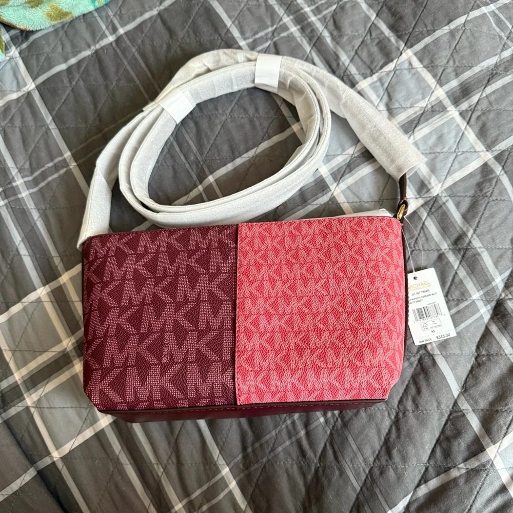 Michael Michael Kors Two-Tone Jet Set Travel Crossbody Oxblood  Multi NWT $348
